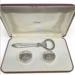 Cartier bottle opener and two Perrier bottle caps, Vintage, NEW WITH TAGS